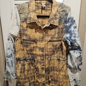 Gimmicks by BKE Mustard and Navy Plaid Button Down Shirt